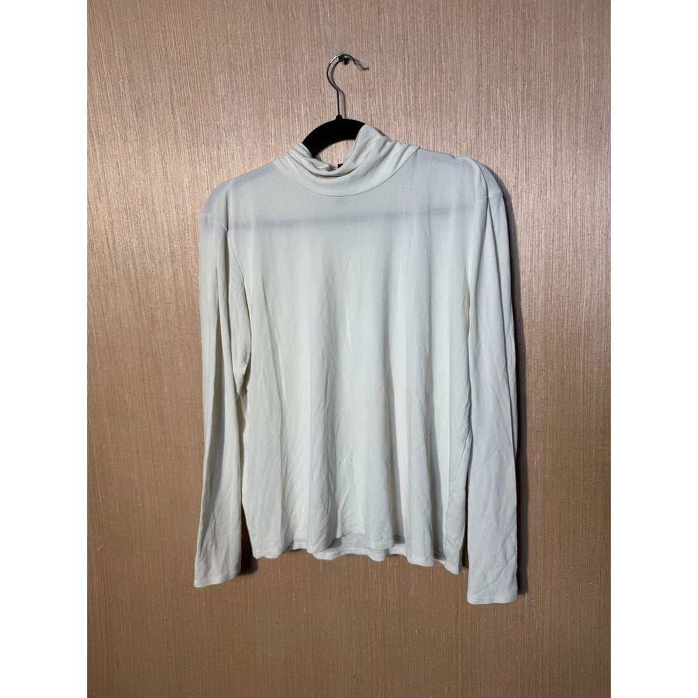 Eileen Fisher Womens XL Silk Jersey Mock Neck Long Sleeve Top Bone Off White